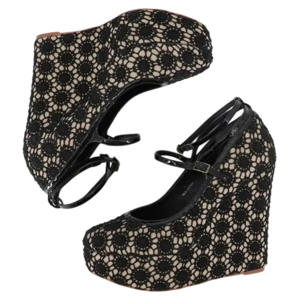 Free People Farylrobin Cambridge Crochet y2k Platform Wedge Mary Janes - Picture 5 of 6